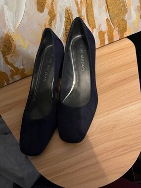 Stuart Weitzman Dark Navy Suede Block Heel Pumps